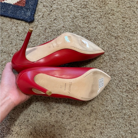 Theory Demeura Napa leather Red Stiletto Heels Pointed Toe - Picture 9 of 11
